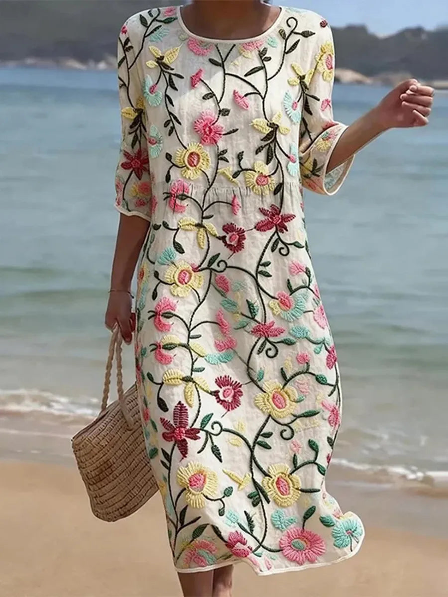 Vestido largo de mujer con estampado floral | Vestido ligero y vaporoso de verano, ideal para salidas informales y reuniones sociales | Estampado floral transpirable