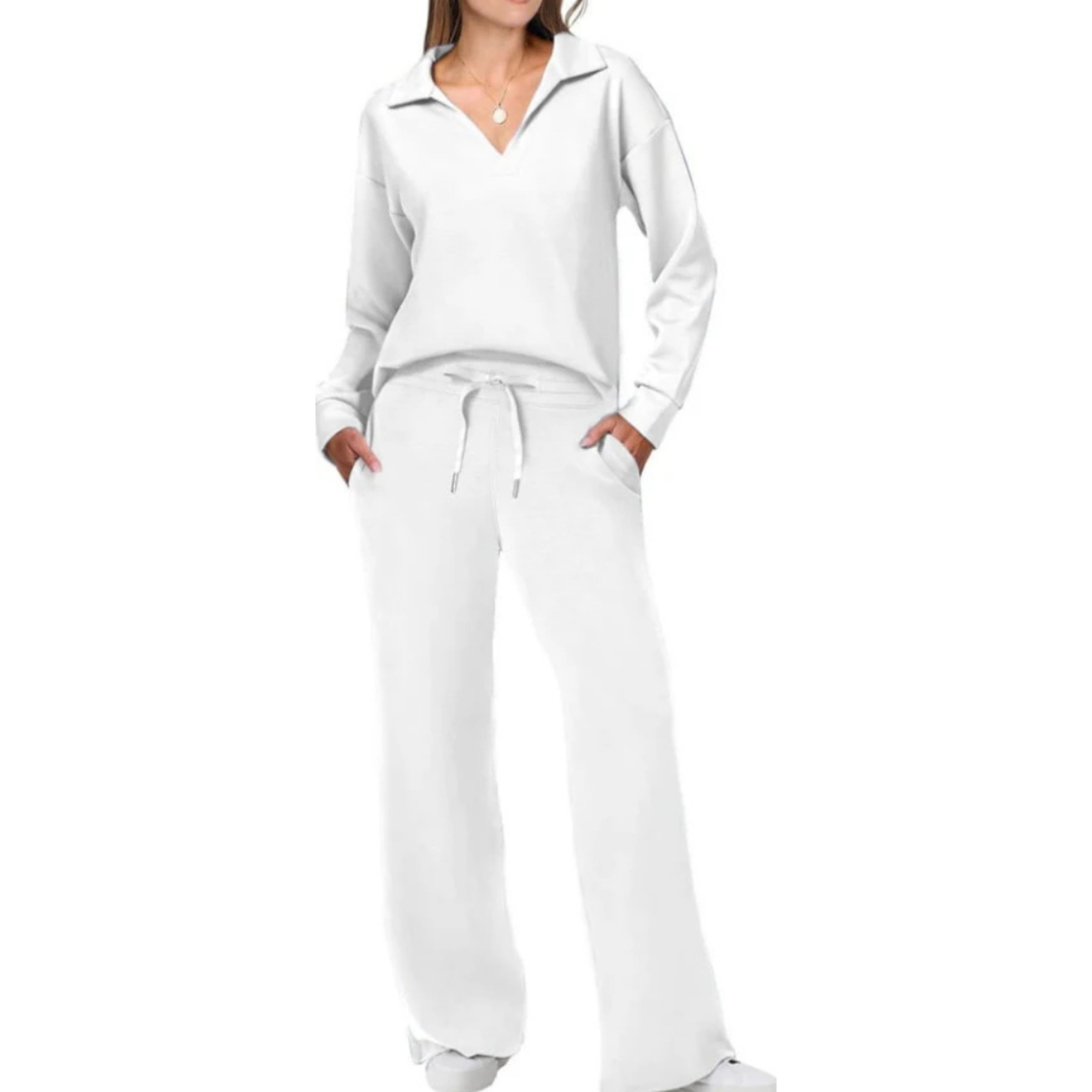 Refined Loungewear Set | Elegant V-Neck Top & Relaxed Pants