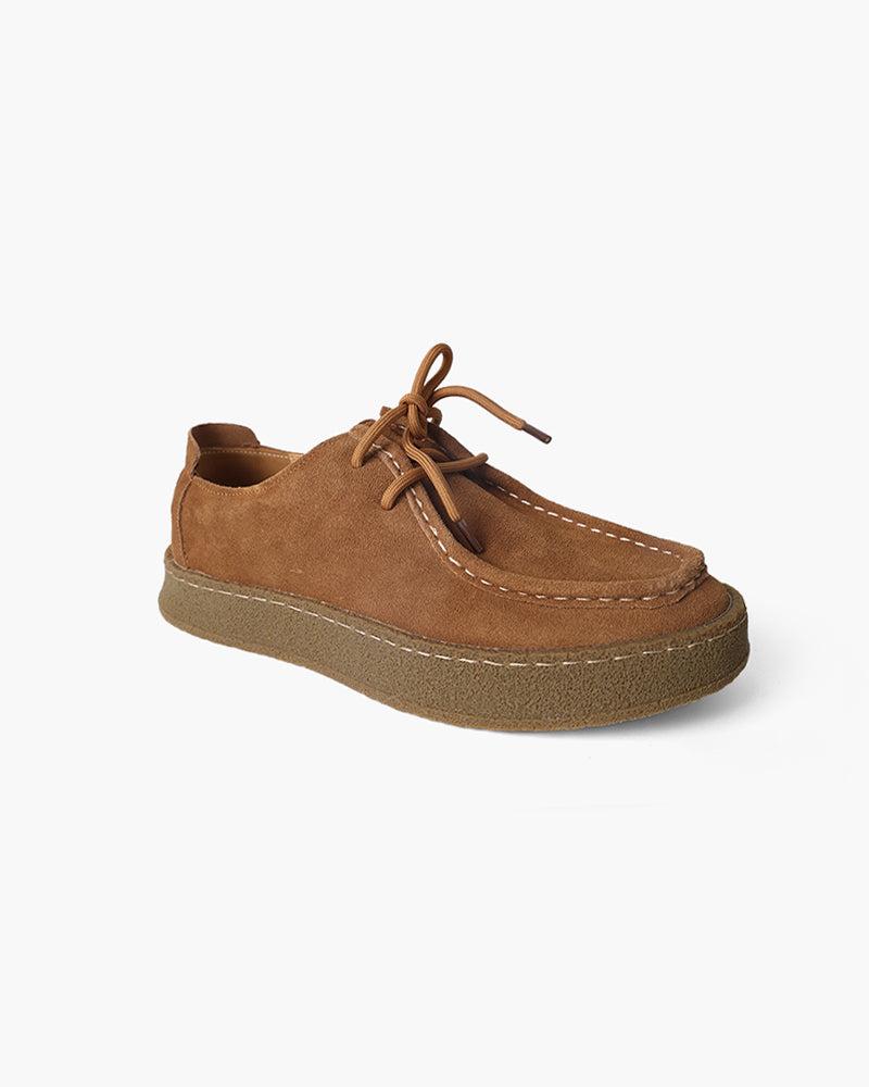 Mocasines de ante para hombre con suela de crepé | Zapatos informales con cordones y costuras en contraste | Mocasines cómodos cosidos a mano