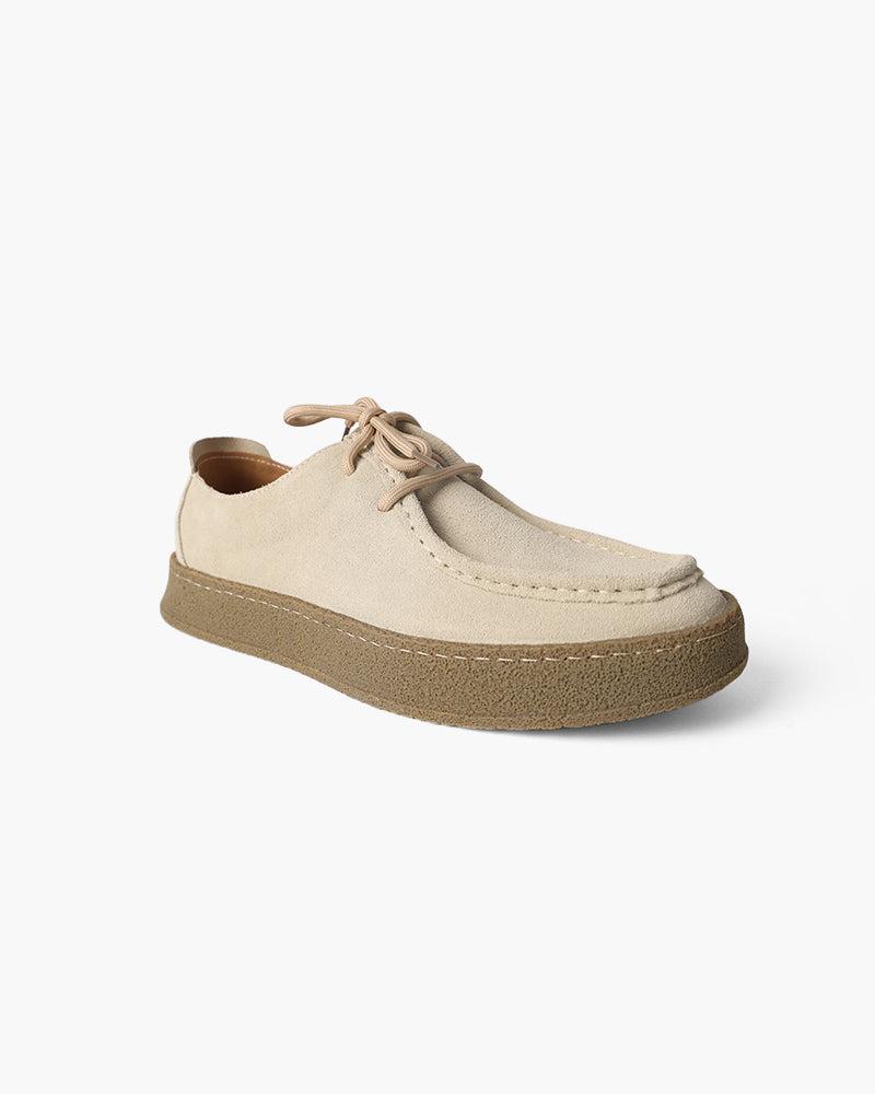 Mocasines de ante para hombre con suela de crepé | Zapatos informales con cordones y costuras en contraste | Mocasines cómodos cosidos a mano