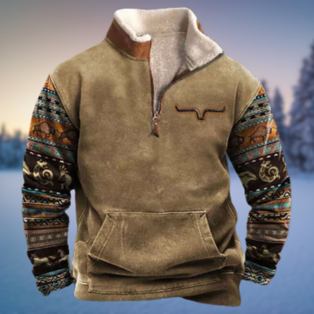 Men's Tribal Graphic Knit - Warm Zipper-Neck Pullover