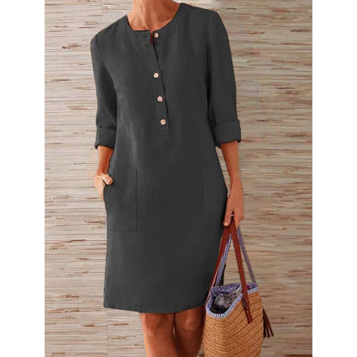 Knee-length linen dress | Simplicity and elegance | Comfortable style