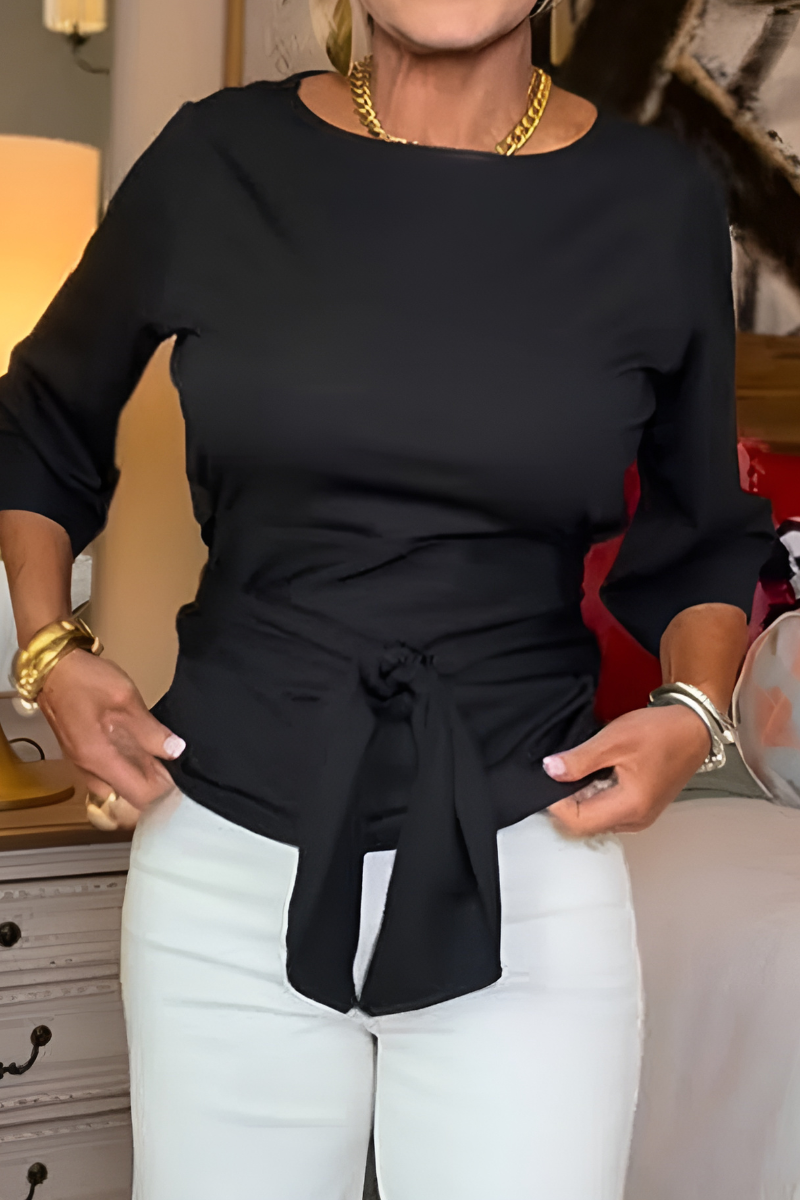 Women's Peplum Blouse | Long Sleeve Tie Waist Top with Adjustable Knot | Lightweight Casual Office Blouse for Everyday Wear