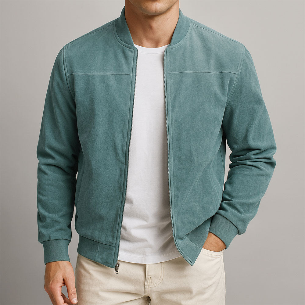 Men's Genuine Suede Leather Jacket - Lightweight Casual Coat with Structured Fit and Classic Collar for Everyday Wear
