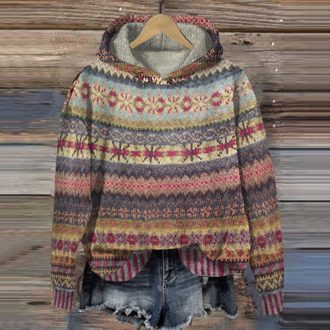 Sudadera con capucha retro vintage para mujer - Suéter de punto suave estampado
