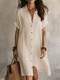 Robe-chemise midi en lin et coton pour femme | Robe d'été décontractée à manches courtes et boutons | Robe de tous les jours ample et respirante