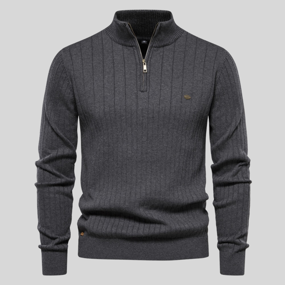 Half-Zip Ribbed Knit Sweater for Men - Image 2