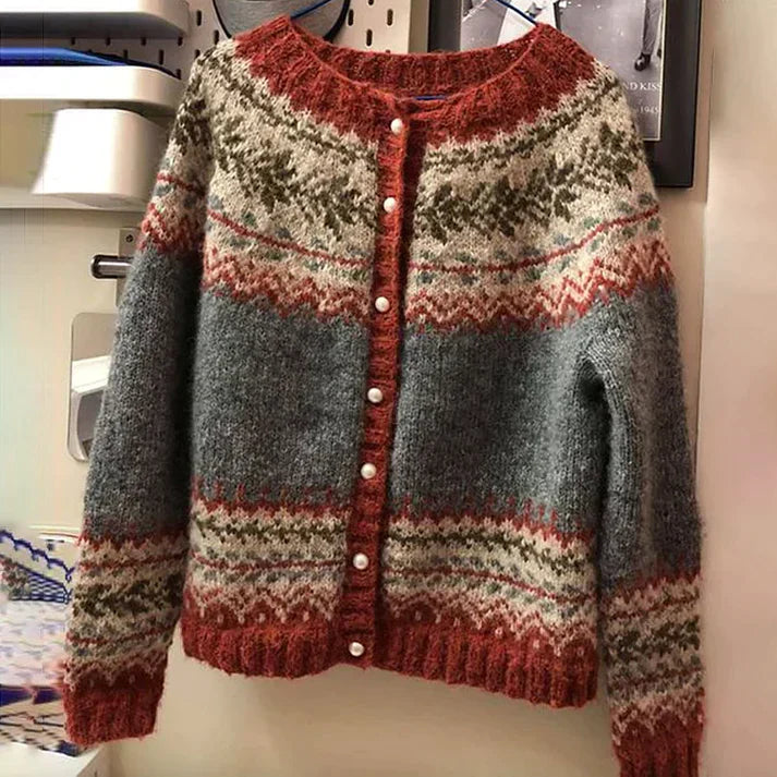 Γυναικεία σκανδιναβική πλεκτή ζακέτα - Fair Isle Pattern