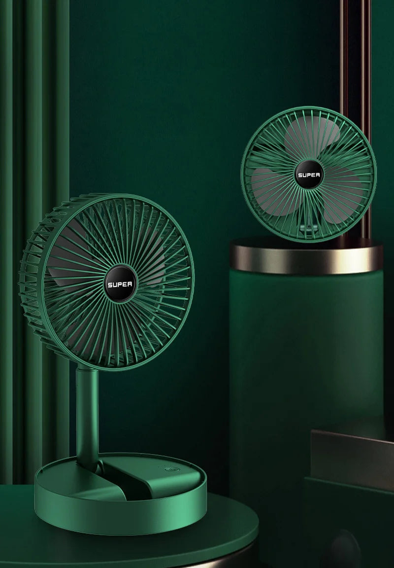 Foldable USB Desk Fan | Portable Rechargeable Table Fan with 5 Speeds and Quiet Airflow | Telescopic Personal Cooling Fan