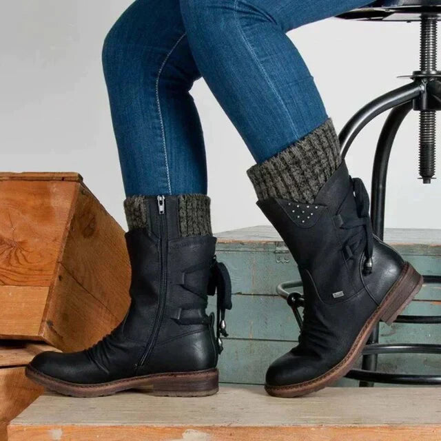 Waterproof women's snow boots - mid-height winter boots with non-slip soles