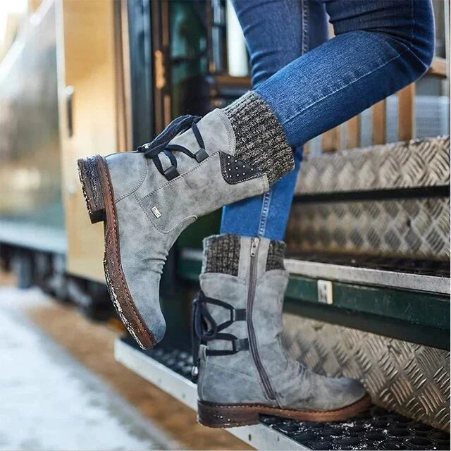 Waterproof women's snow boots - mid-height winter boots with non-slip soles
