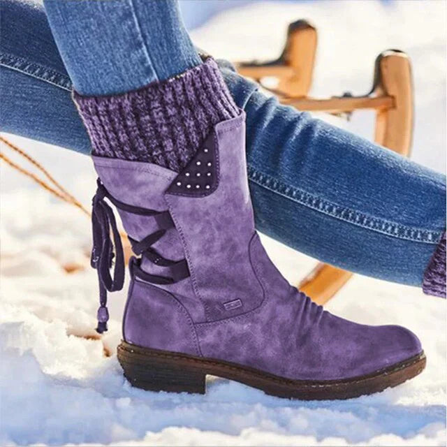 Waterproof women's snow boots - mid-height winter boots with non-slip soles