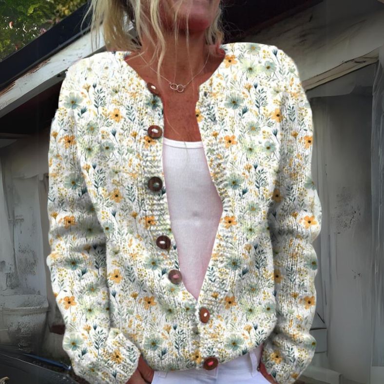 Cardigan cu nasturi și imprimeu floral pentru femei