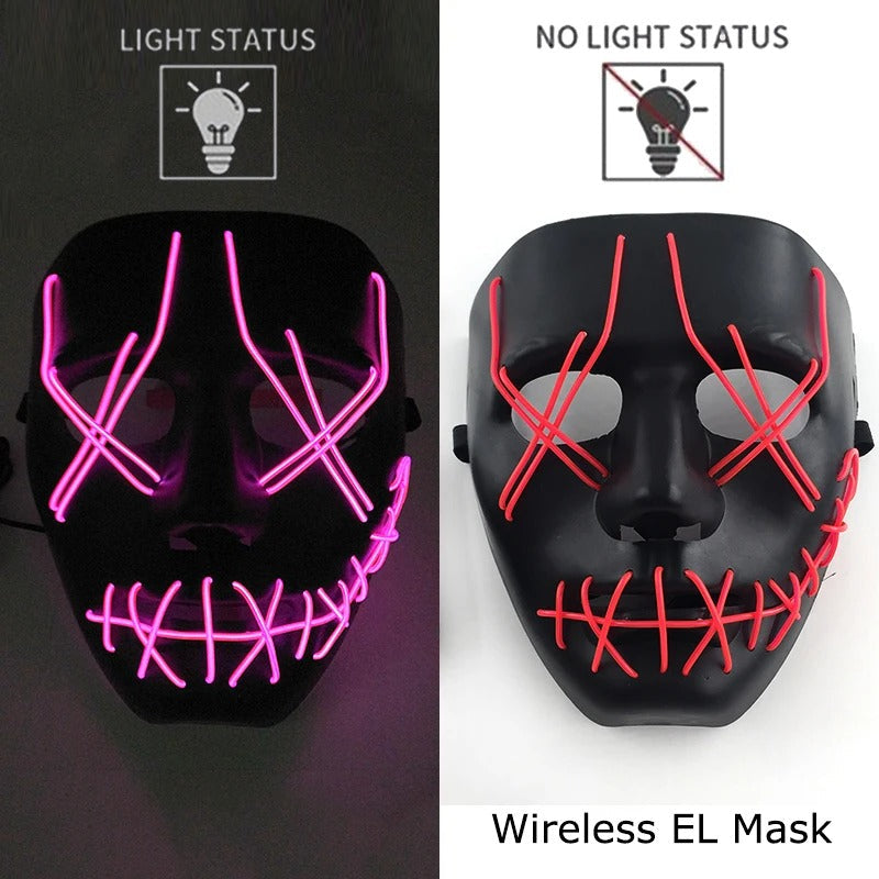 Bezdrátová neonová LED maska na pročištění – maska na Halloween a cosplay, která svítí ve tmě