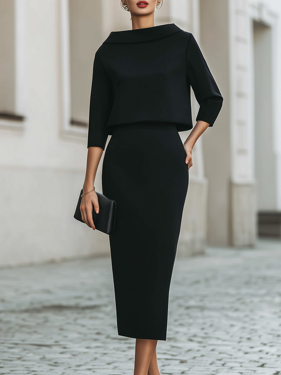 Naisten Hameasu | 2-Osainen, Midi-Hame | Elegantti Toimistoasu