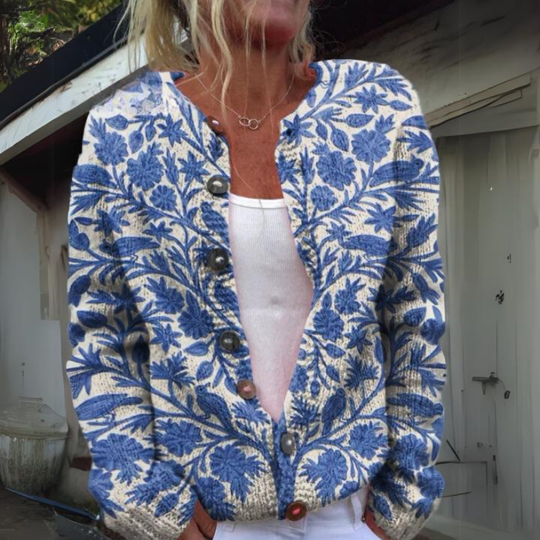 Cardigan cu nasturi și imprimeu floral pentru femei