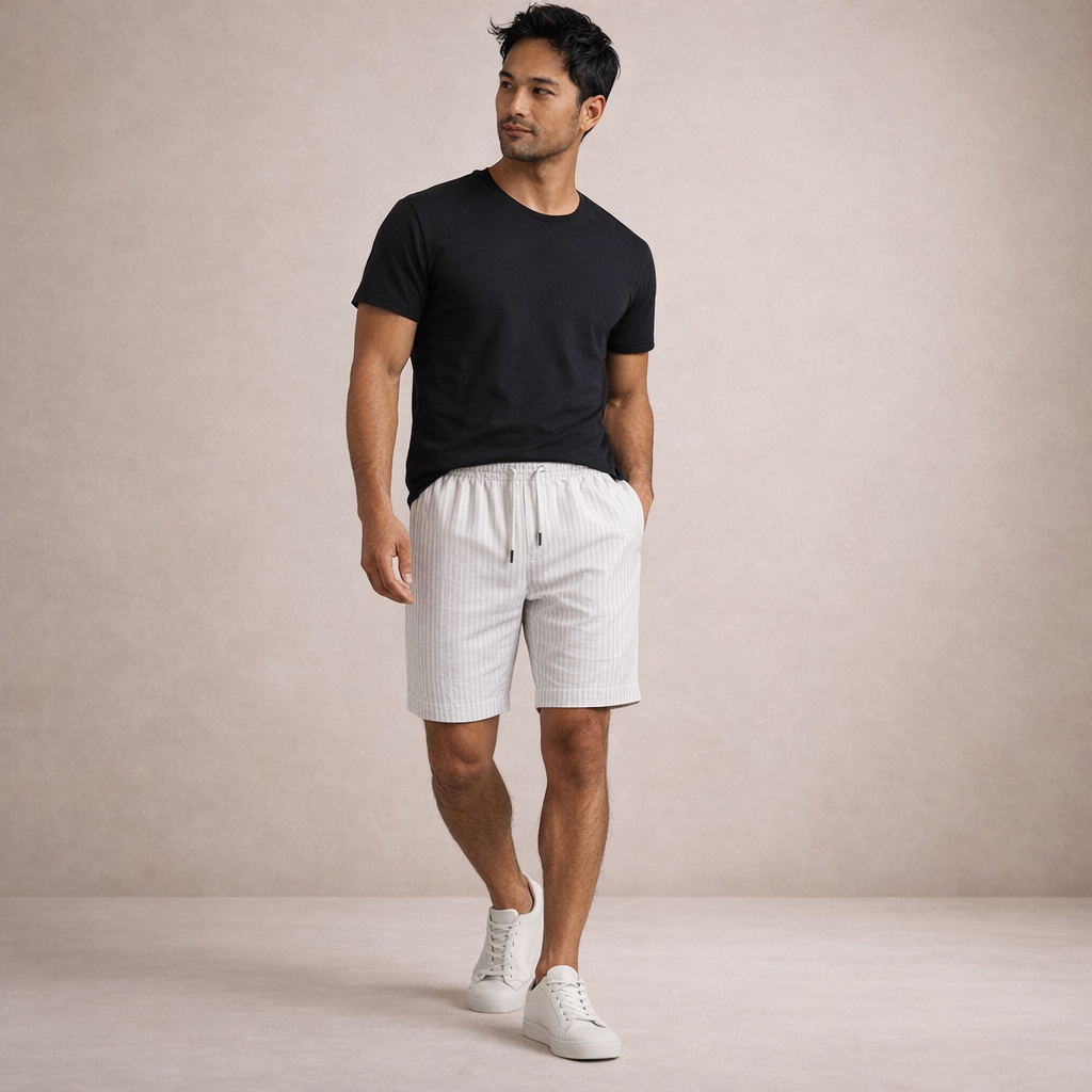 Pantalones cortos de lino para hombre | Pantalones cortos informales de verano, de corte regular y transpirables | Pantalones cortos ligeros de corte holgado para la playa y actividades al aire libre