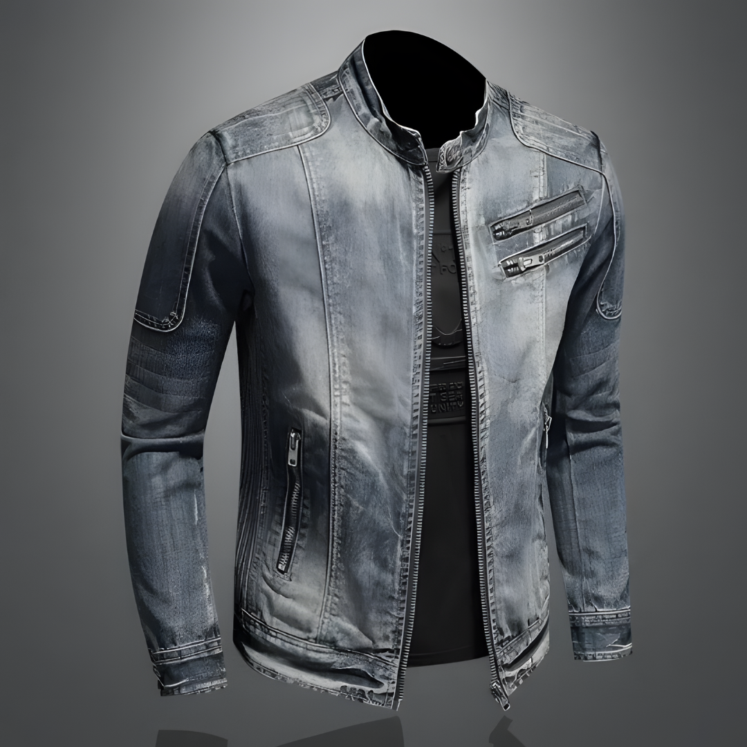 Jachetă retro din denim pentru bărbați – Jachetă clasică din denim în stil vintage – Jachetă robustă din denim de bumbac, ideală pentru ținute casual de zi cu zi