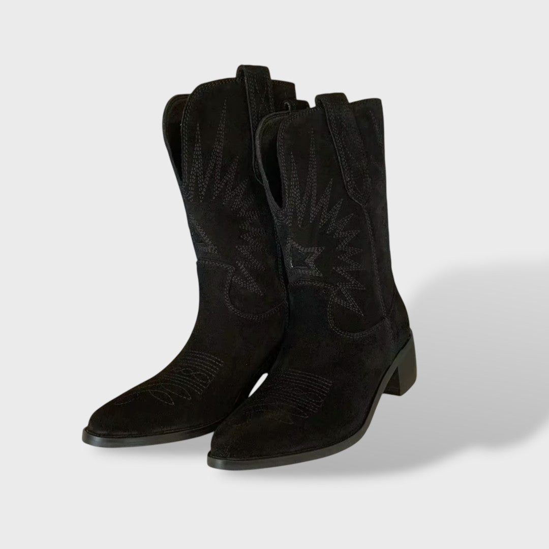 Women's Genuine Leather Cowboy Boots with Embroidery | Pointed Toe Western Stiletto Boots | Handmade Leather Cowgirl Boots
