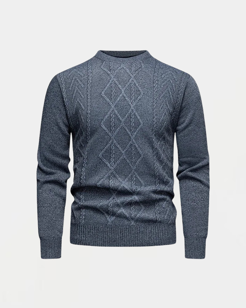Męski sweter z dzianiny z okrągłym dekoltem i wzorem w romby