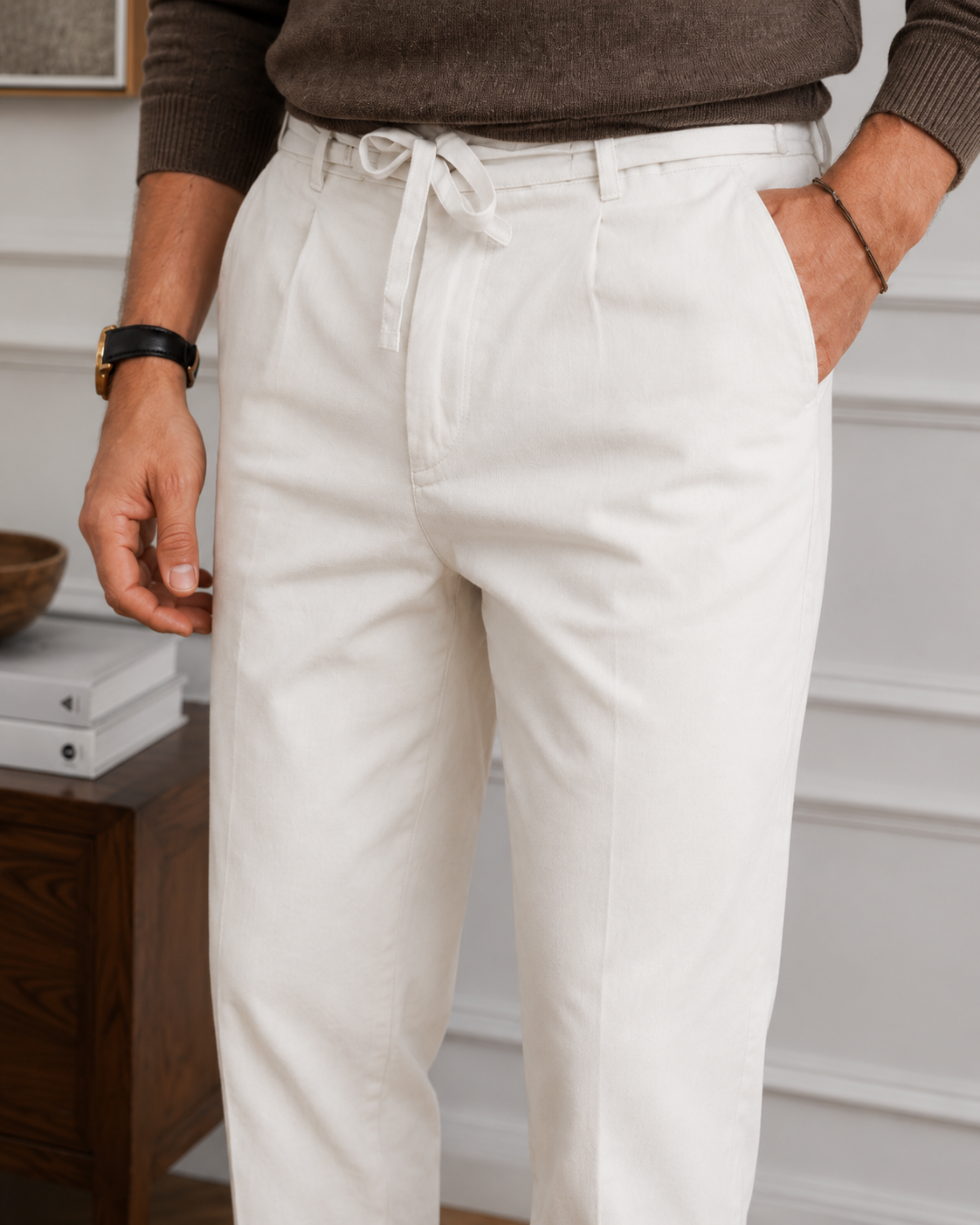 Lekkie letnie spodnie męskie | Oddychające spodnie codzienne o luźnym kroju, z elastycznym pasem i regulowanym sznurkiem