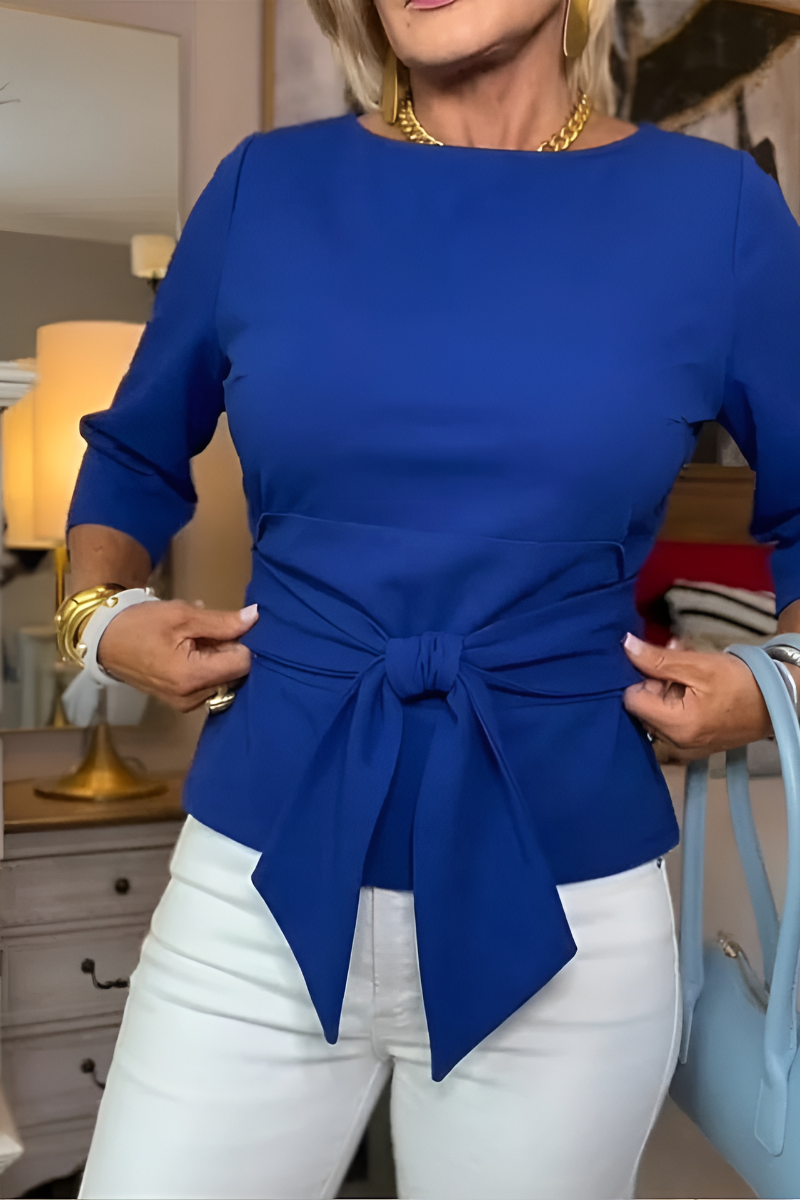 Women's Peplum Blouse | Long Sleeve Tie Waist Top with Adjustable Knot | Lightweight Casual Office Blouse for Everyday Wear