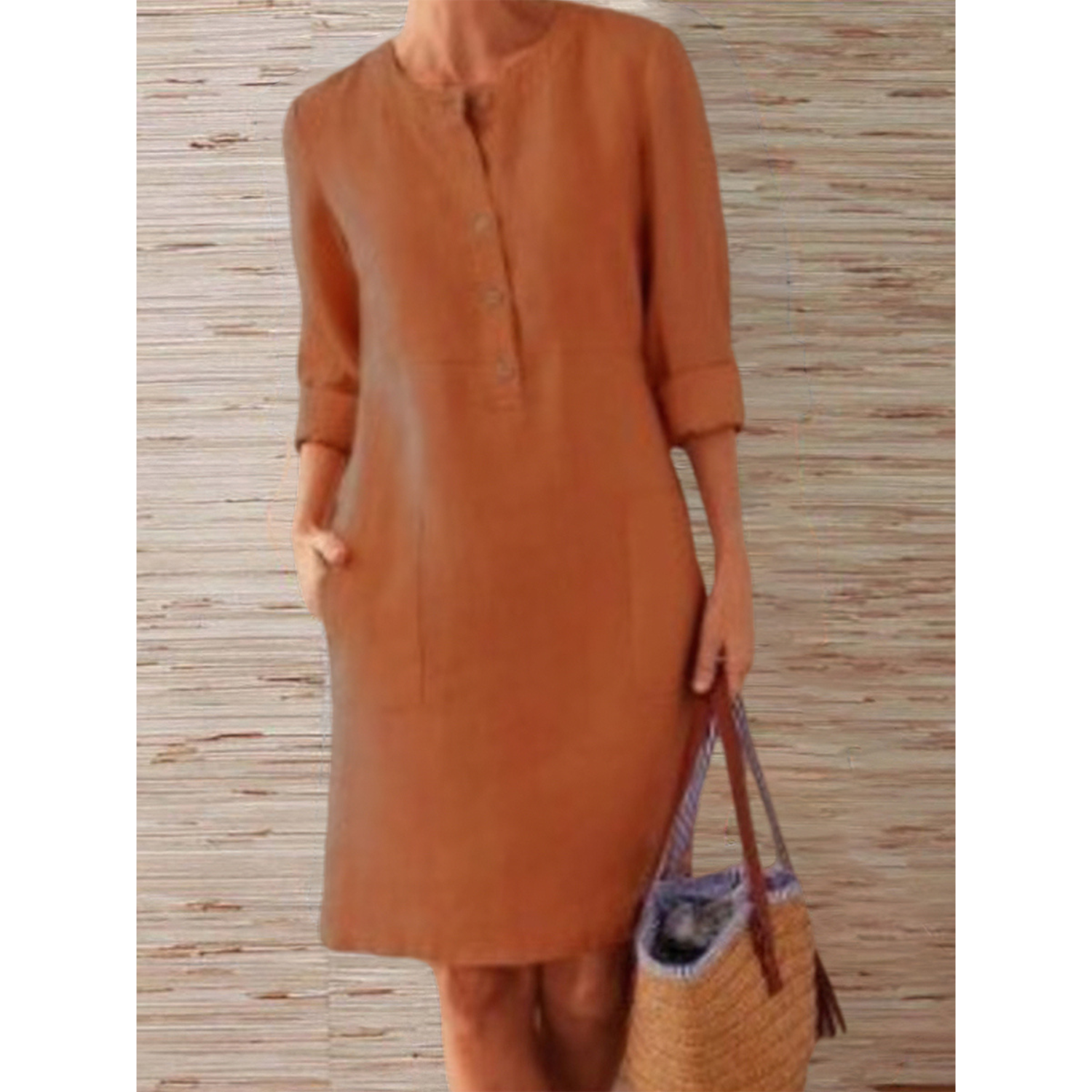 Knee-length linen dress | Simplicity and elegance | Comfortable style