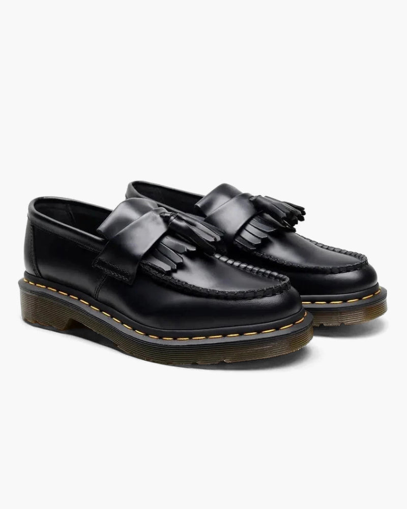Mocassins à pompons en cuir pour homme avec semelle crantée | Chaussures à enfiler à franges épaisses | Chaussures de ville en cuir véritable avec semelle profilée