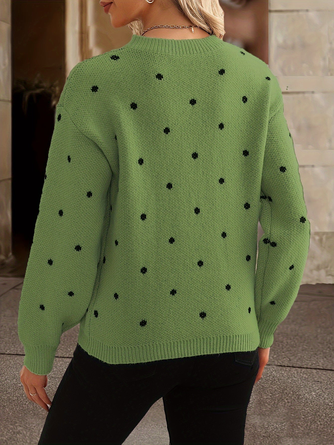 Jersey de punto con lunares para mujer | Cuello redondo