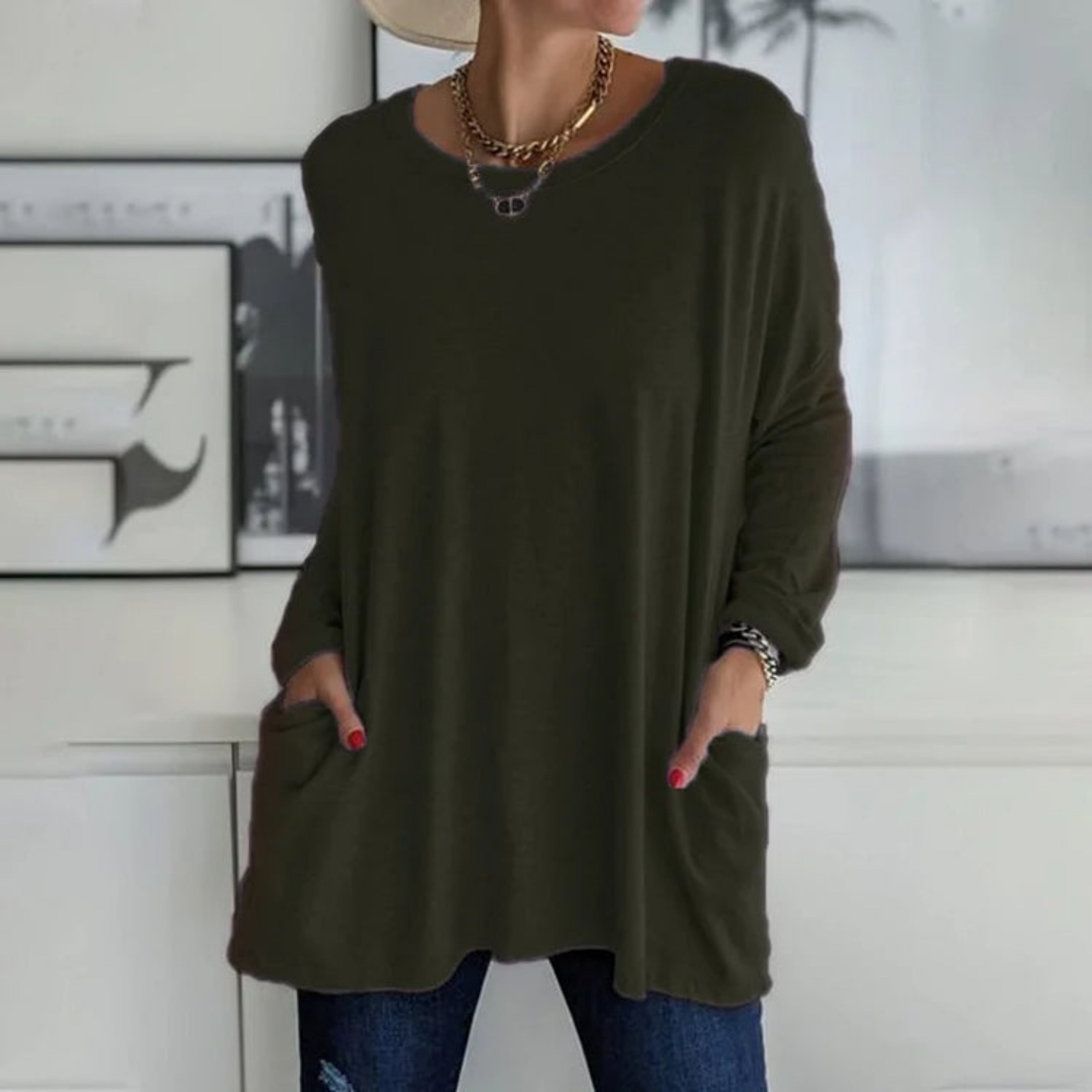 Elegant oversize-trøje med praktiske sidelommer
