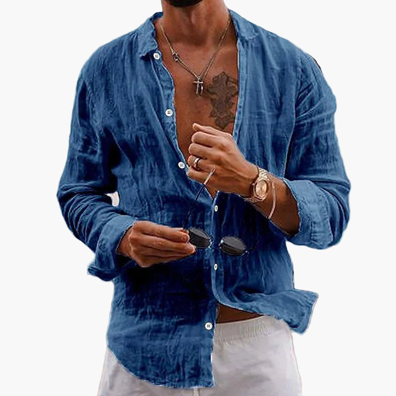 Chemise décontractée à manches longues pour homme, avec col à revers | Chemise légère, respirante et à coupe ample, à boutons, idéale pour le quotidien et les voyages