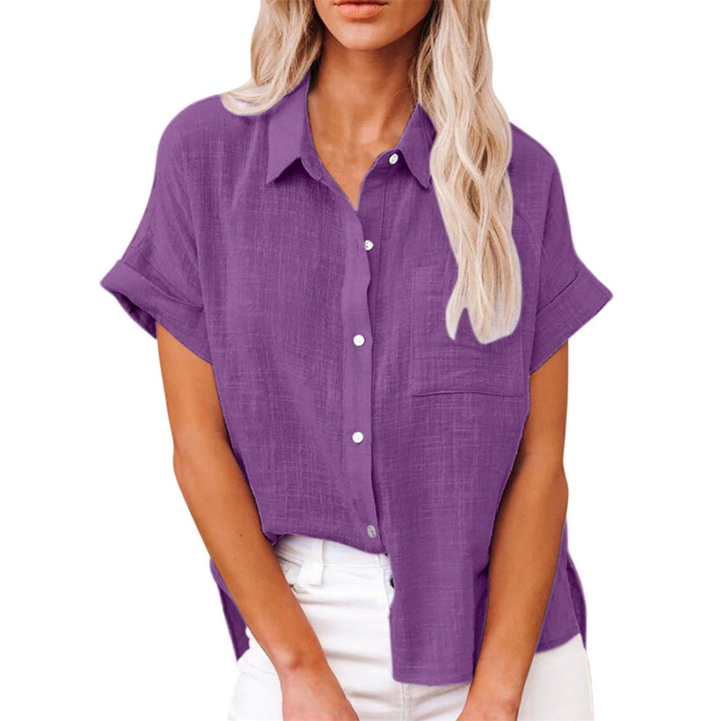 Women’s Breathable Cotton Linen Button-Up Blouse