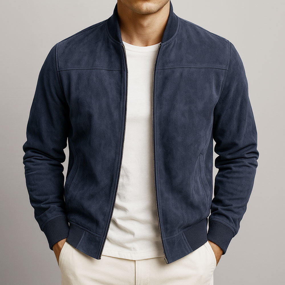 Men's Genuine Suede Leather Jacket - Lightweight Casual Coat with Structured Fit and Classic Collar for Everyday Wear