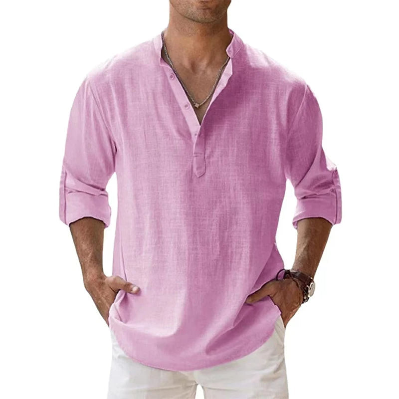 Men's Long Sleeve 100% Cotton Shirt | Loose Fit Breathable Summer Top | Casual Lightweight Button-Down Everyday Shirt