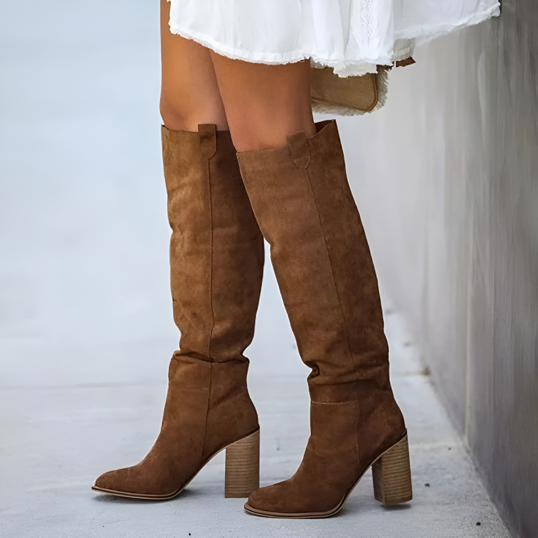 Women's Leather Boots with Sturdy Block Heel | Classic Sleek Design for Everyday Wear | Mid-Heel Leather Ankle Boots