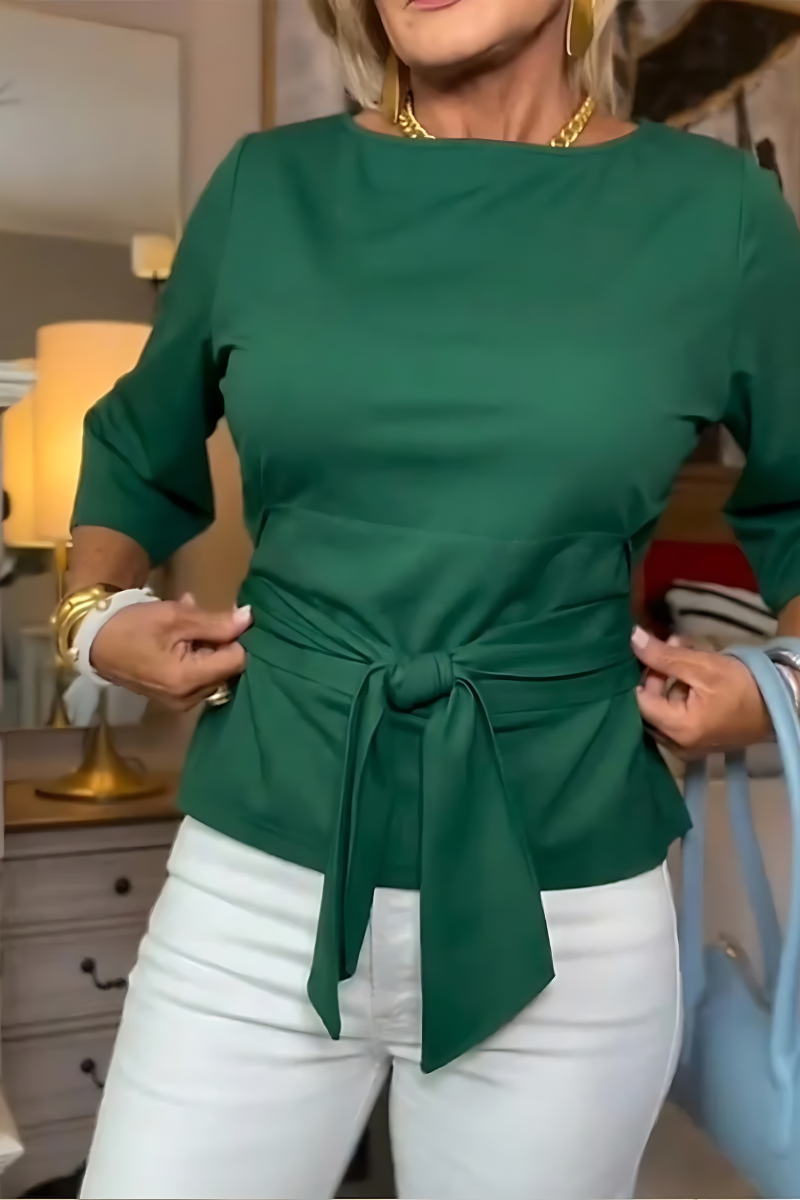 Women's Peplum Blouse | Long Sleeve Tie Waist Top with Adjustable Knot | Lightweight Casual Office Blouse for Everyday Wear
