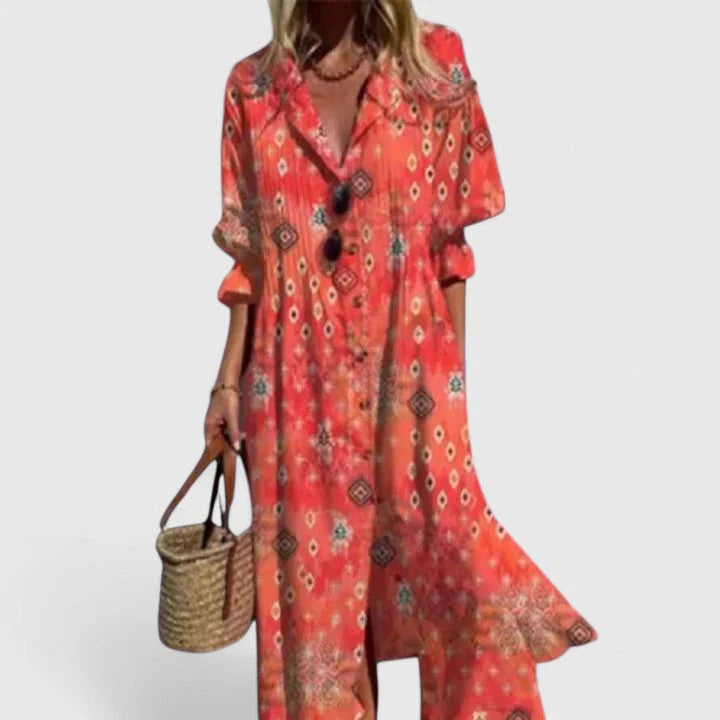 Women's Boho Midi Summer Dress | Relaxed Fit Flowing Silhouette for Casual Wear and Travel | Comfortable Everyday Style