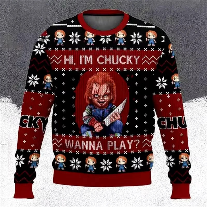 Felpa natalizia con grafica “Good Guys” – Pullover a maniche lunghe a righe colorate