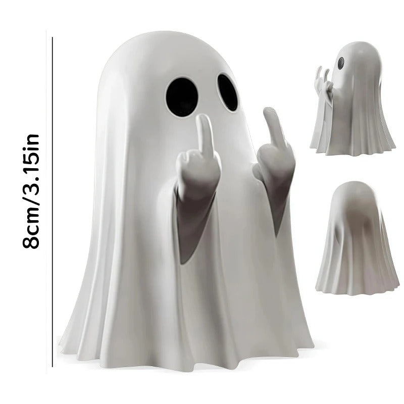 Vtipná halloweenská figurka ducha s prostředníčkem