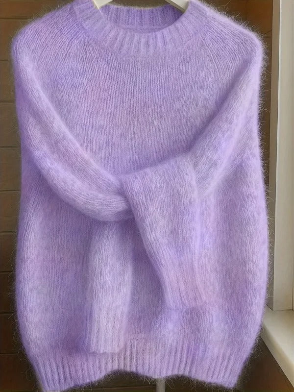 Maglione da donna in morbido misto mohair – Pullover in maglia a collo rotondo dalla vestibilità comoda
