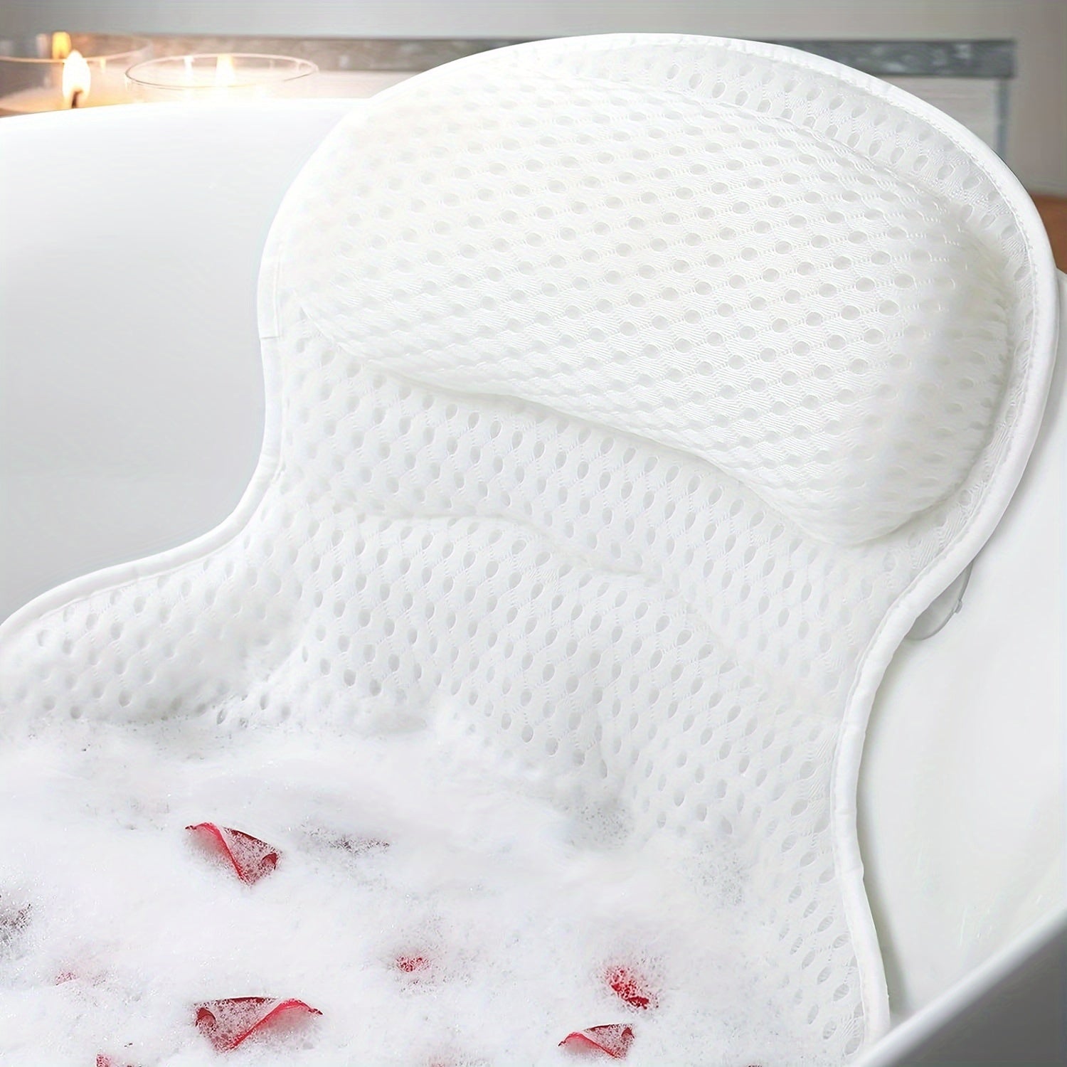 Koupelový polštář LuxieSpa 4D Luxe - prodyšný polštář s oporou krku a zad pro relaxační koupel