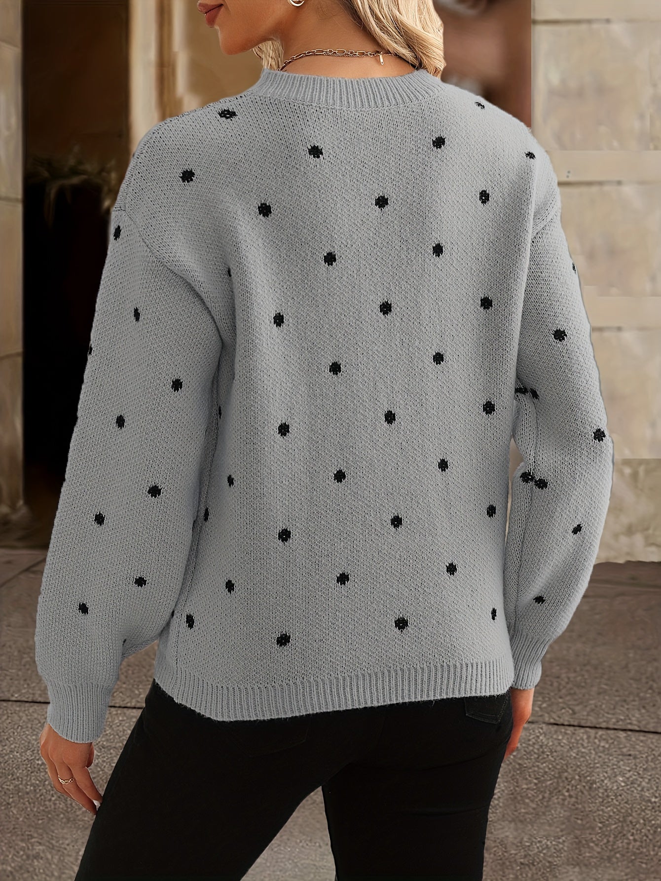 Jersey de punto con lunares para mujer | Cuello redondo