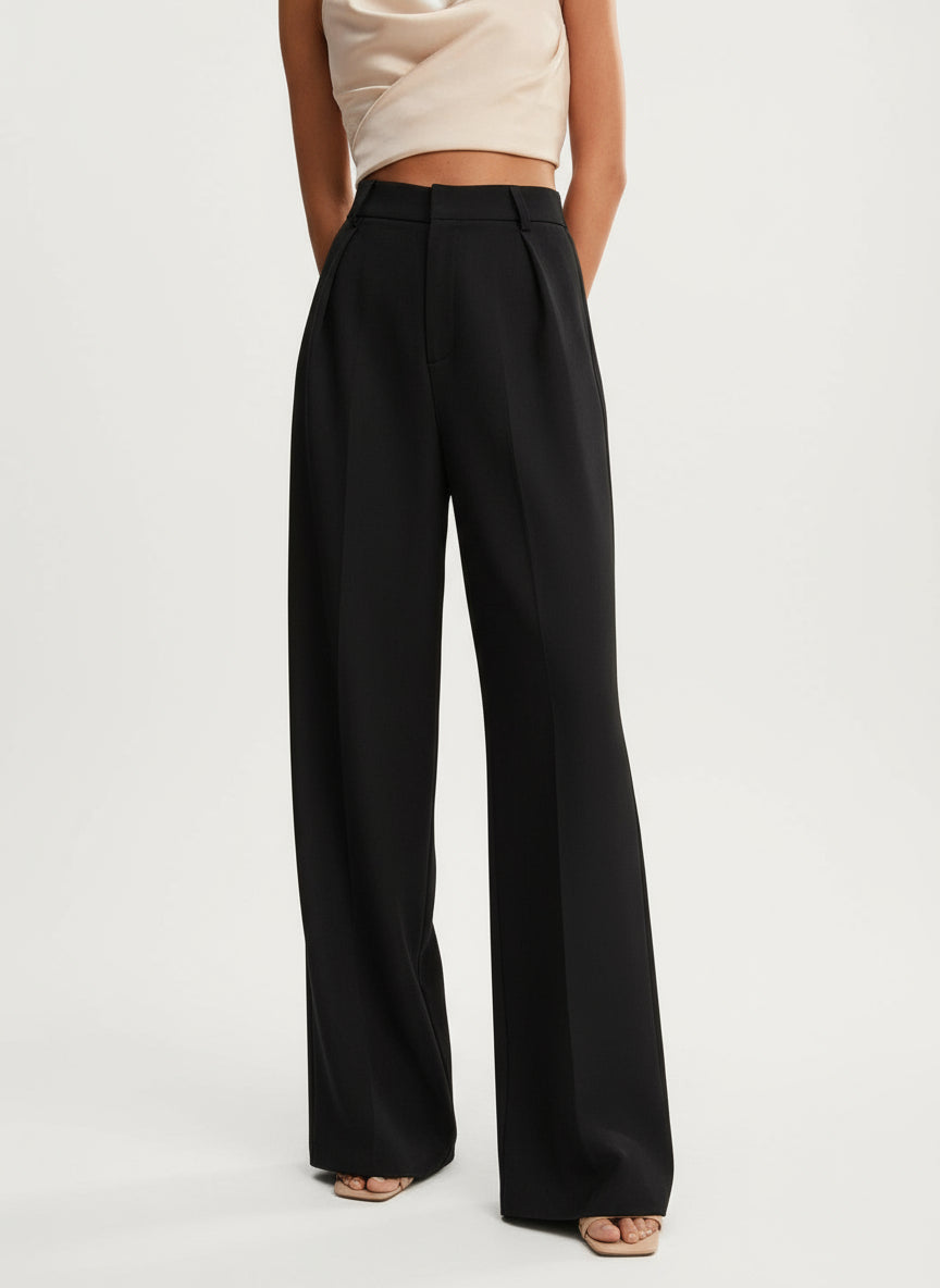 High Waist Wide Leg Tailored Trousers for Women | Smart Office Dress Pants with a Structured Waist and Flowing Silhouette