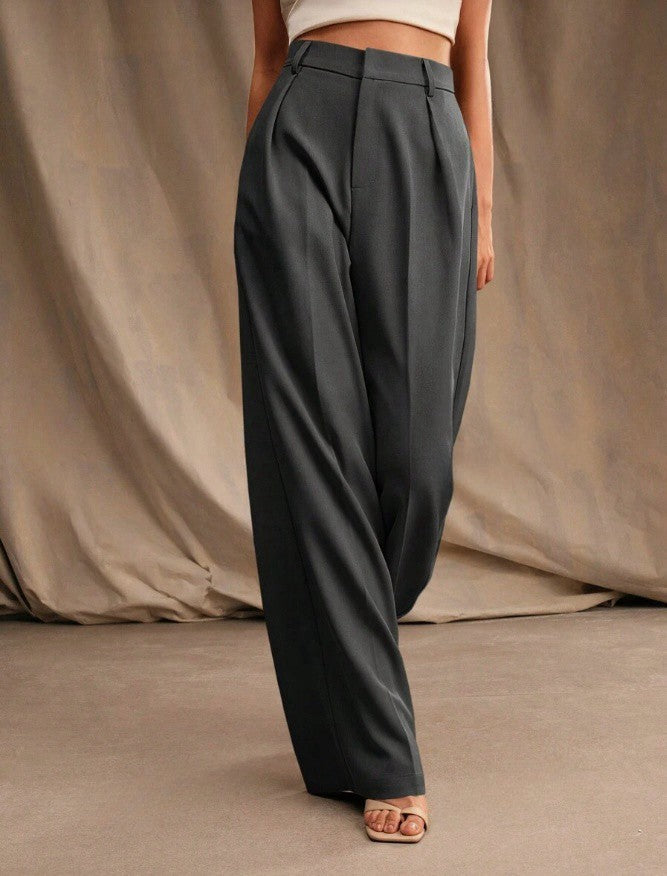 High Waist Wide Leg Tailored Trousers for Women | Smart Office Dress Pants with a Structured Waist and Flowing Silhouette