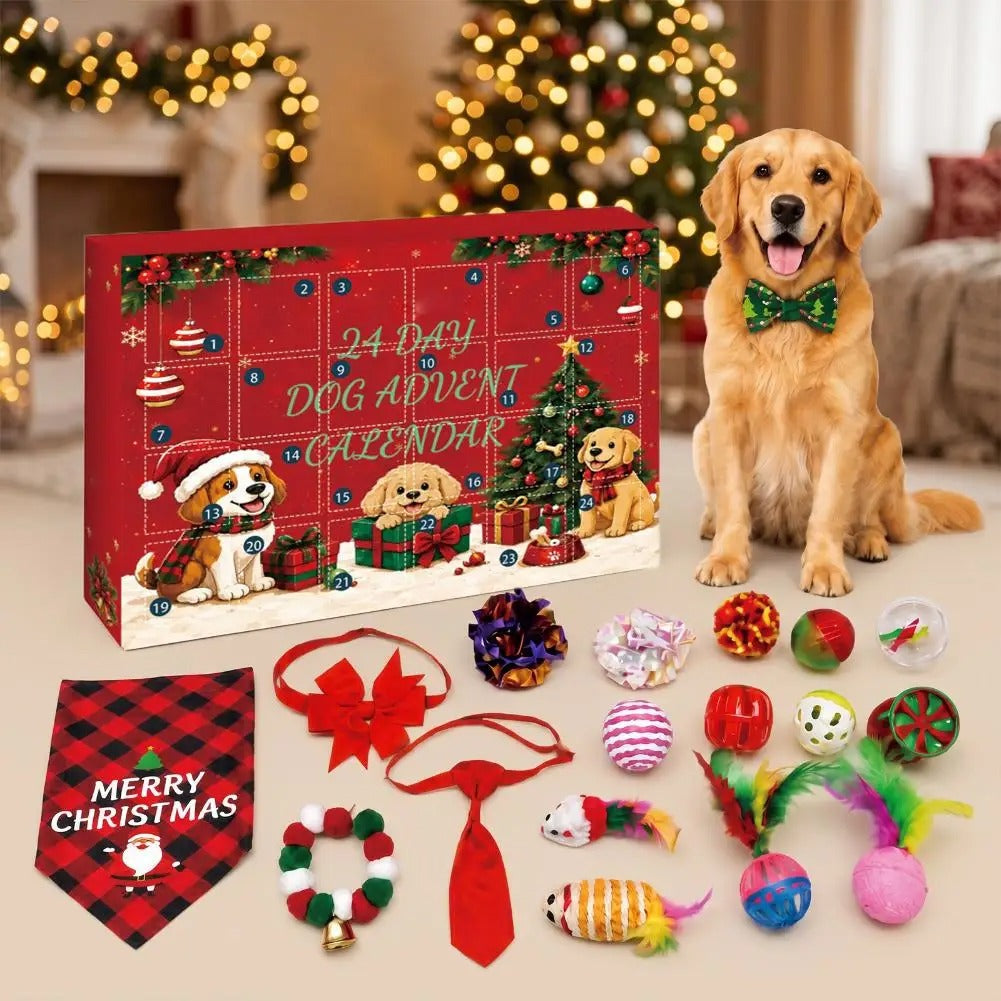 Calendario dell'Avvento natalizio per cani 2026 – Set regalo di 24 giorni con giocattoli e accessori per animali domestici