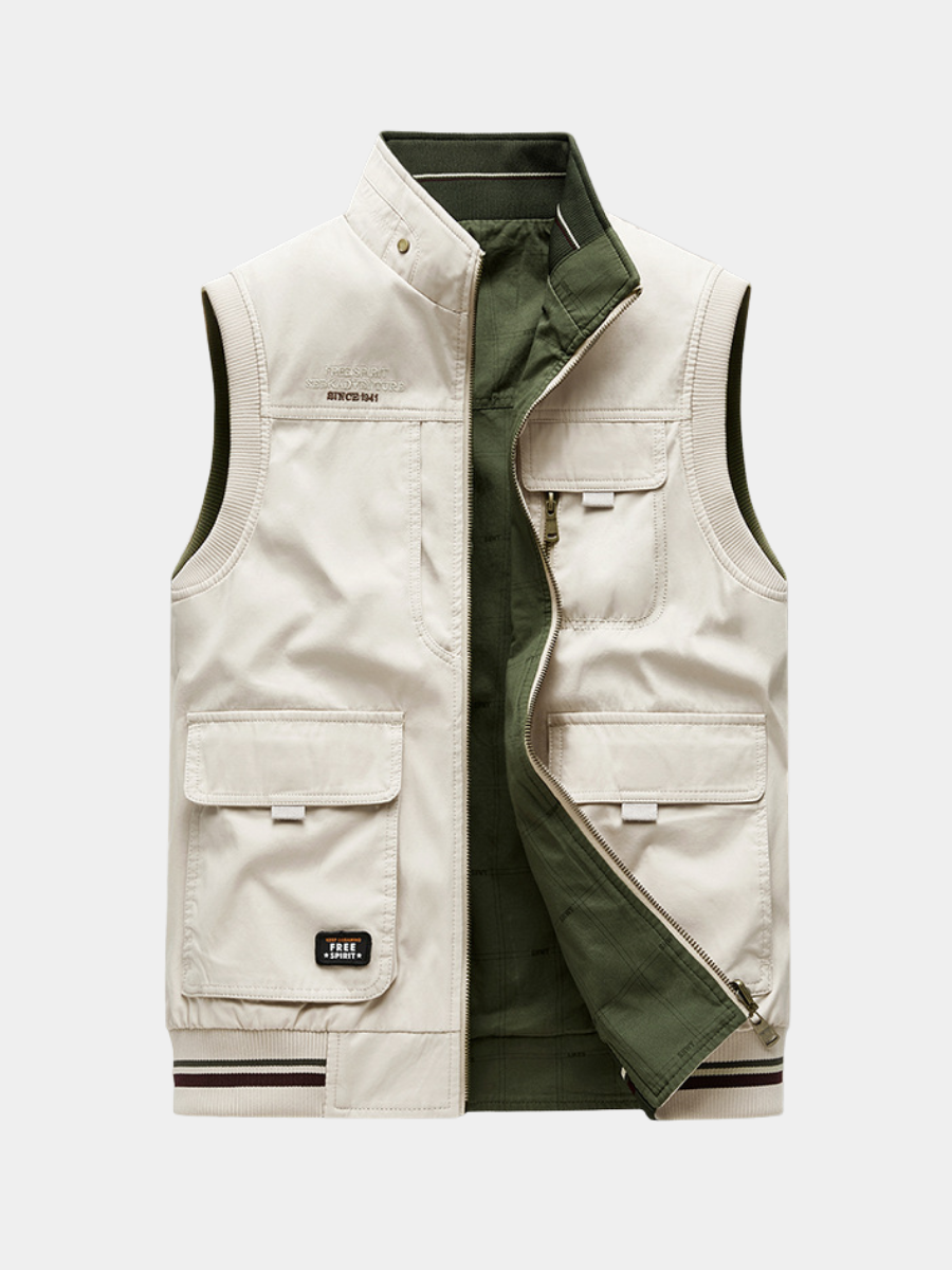 Chaleco de algodón 100 % para hombre | Chaqueta ligera sin mangas con 5 bolsillos | Chaleco informal transpirable con múltiples bolsillos para hombre