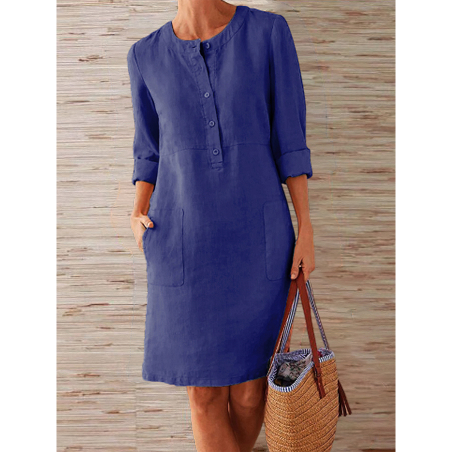 Knee-length linen dress | Simplicity and elegance | Comfortable style