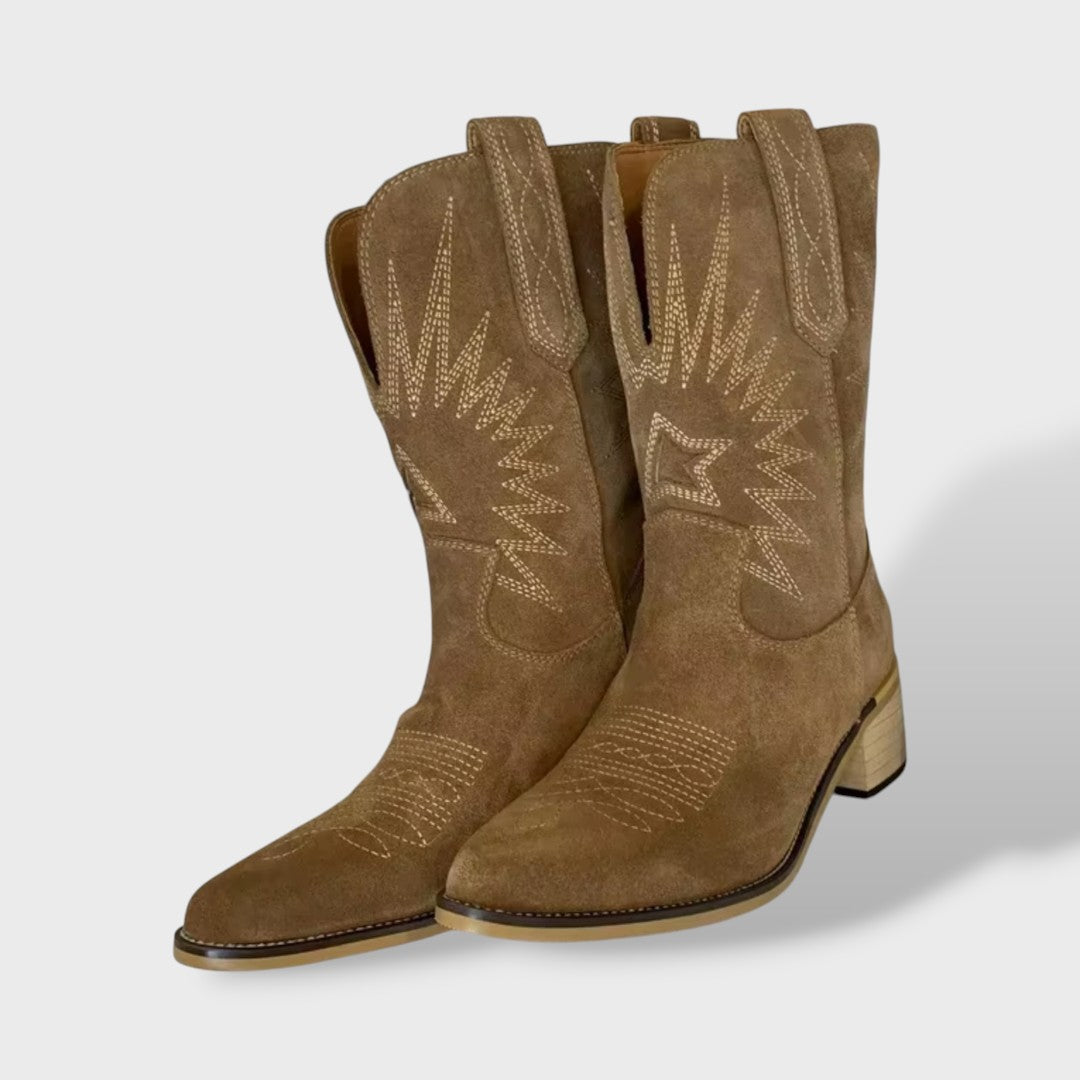 Women's Genuine Leather Cowboy Boots with Embroidery | Pointed Toe Western Stiletto Boots | Handmade Leather Cowgirl Boots
