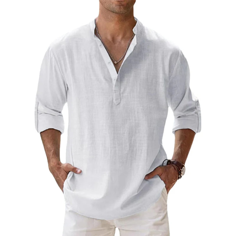 Men's Long Sleeve 100% Cotton Shirt | Loose Fit Breathable Summer Top | Casual Lightweight Button-Down Everyday Shirt