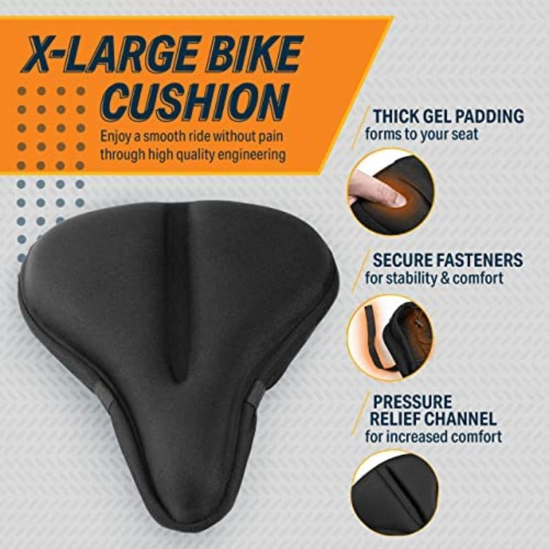 Wide gel bike seat cover fits spinning stationary bikes